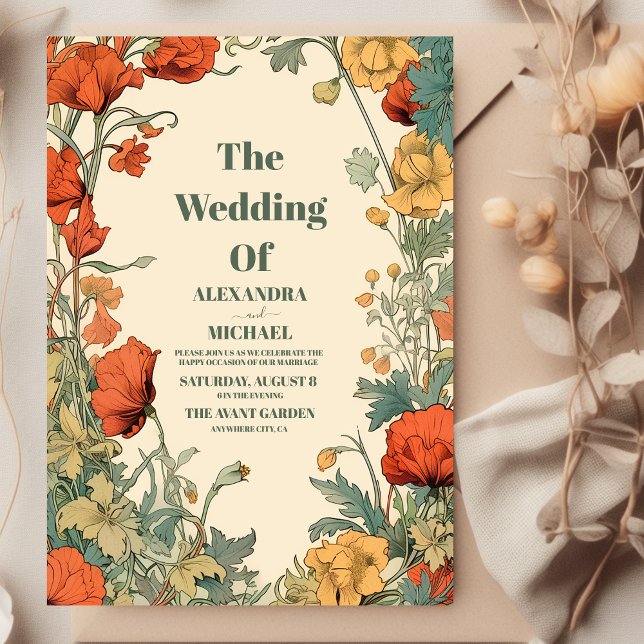 Convites Casamento Romântico de Arte Nouveau (Criador carregado)