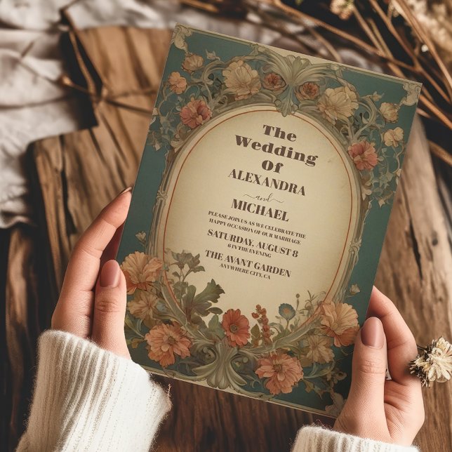 Convites Casamento Romântico de Arte Nouveau (Criador carregado)