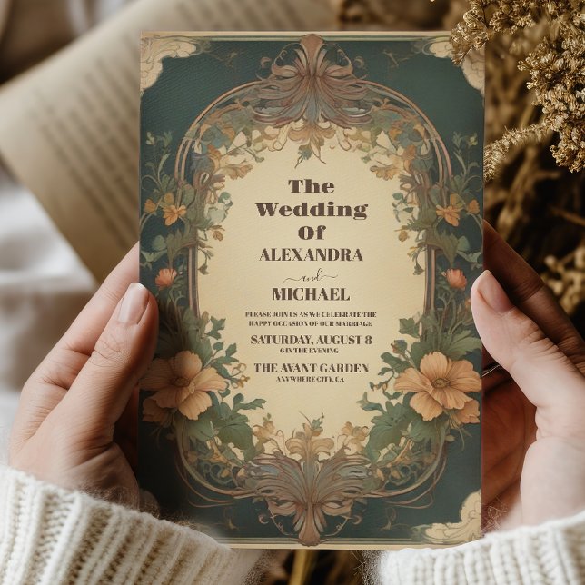 Convites Casamento Romântico de Arte Nouveau (Criador carregado)