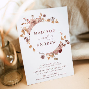 Convites Casamento Romântico de Autumn Floral Wreath