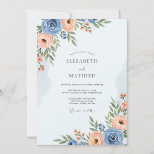 Convites Casamento Romântico de Azul Desbotado na Primavera