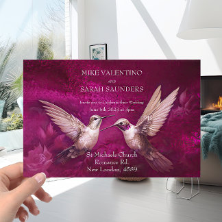 Convites Casamento Romântico de Beija-flores Magenta e Bran