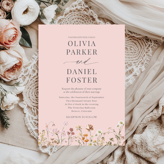 Convites Casamento Romântico de Boho Selvagem Rosa-Rosa-Ros (Criador carregado)