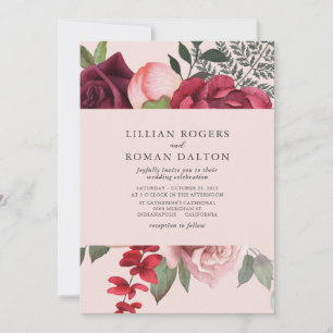 Convites Casamento Romântico de Buquê de Noiva Floral Rosa