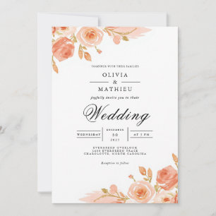 Convites Casamento Romântico de Canto Floral Suave
