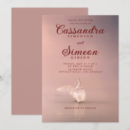 Convites Casamento Romântico de Cisne Rosa