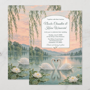 Convites Casamento Romântico de Cisnes à Beira do Lago