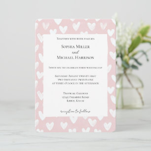 Convites Casamento Romântico de Corações Brancos Rosa