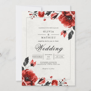 Convites Casamento Romântico de Crimson Bloom