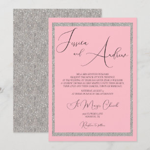 Convites Casamento Romântico de Derramamento Rosa e Silver 