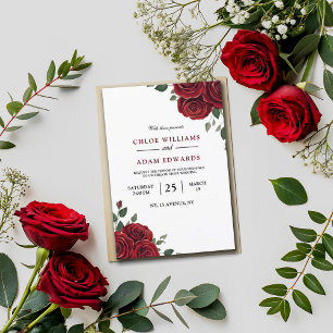 Convites Casamento Romântico de Elegância da Rosa vermelha 