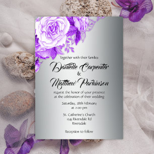 Convites Casamento Romântico de Elegância Silver e Rosas Ro