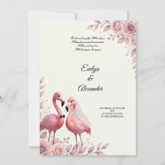 Convites Casamento Romântico de Flamingo