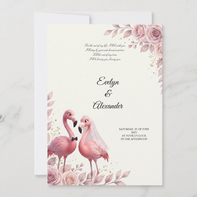 Convites Casamento Romântico de Flamingo (Frente)