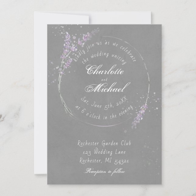 Convites Casamento romântico de flor da lavanda de cor da á (Frente)