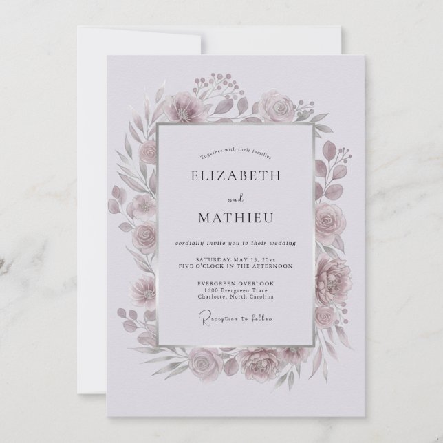 Convites Casamento Romântico de Flor de Louro Roxo (Frente)
