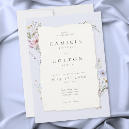 Convites Casamento Romântico de Flor Silvestre em Azul Poei