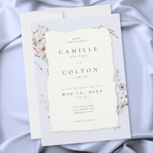 Convites Casamento Romântico de Flor Silvestre em Azul Poei