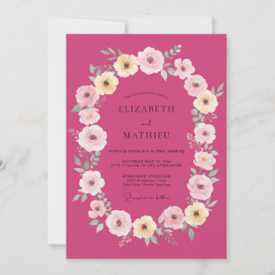 Convites Casamento Romântico de Floral Magenta na Primavera