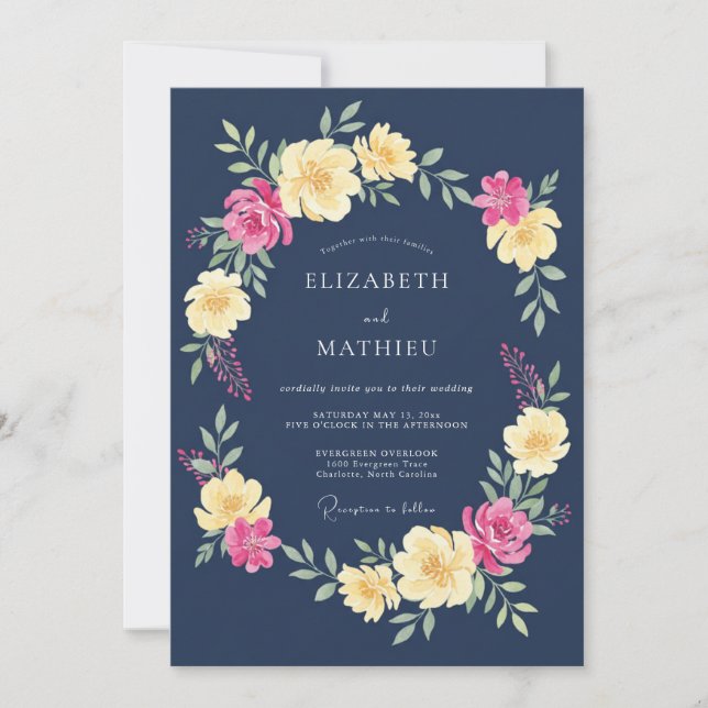 Convites Casamento Romântico de Floral Naval de Primavera (Frente)