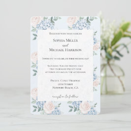 Convites Casamento Romântico de Flores Azuis Rosa