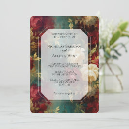 Convites Casamento Romântico de Flores Brancas Vermelhas