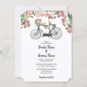 Convites Casamento Romântico de Flores de Bicicletas e Ave