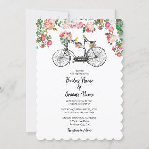 Convites Casamento Romântico de Flores de Bicicletas e Ave