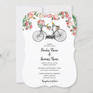 Convites Casamento Romântico de Flores de Bicicletas e Ave