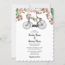 Convites Casamento Romântico de Flores de Bicicletas e Aves