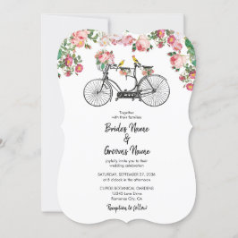 Convites Casamento Romântico de Flores de Bicicletas e Aves