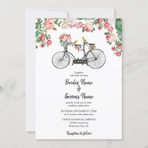 Convites Casamento Romântico de Flores de Bicicletas e Aves