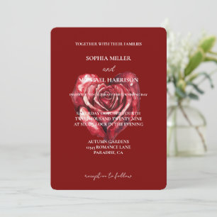 Convites Casamento Romântico de Flores do Coração Rosa verm