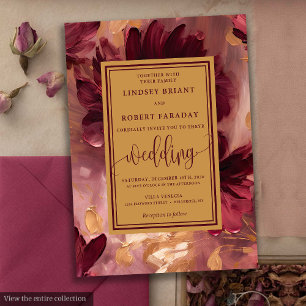 Convites Casamento Romântico de Flores Douradas Vermelhas P