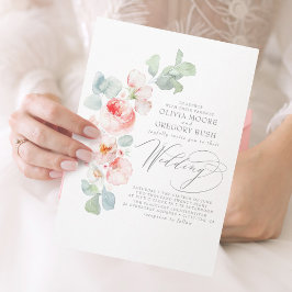 Convites Casamento Romântico de Flores Rosa Suaves de Verão