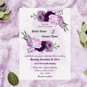 Convites Casamento romântico de flores roxas verdes