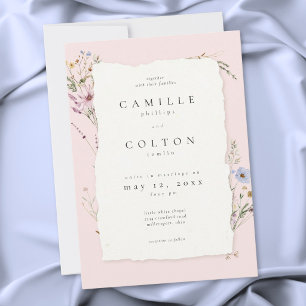 Convites Casamento Romântico de Flores Silvestres Rosa Bege