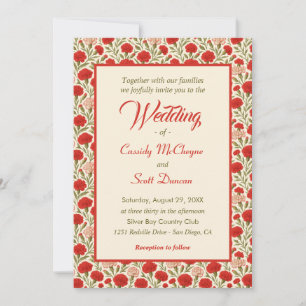 Convites Casamento Romântico de Flores Vermelhas