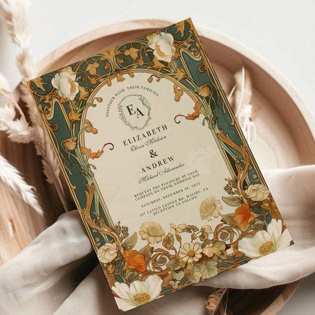 Convites Casamento Romântico de Frame Ornamentado Verde (Criador carregado)