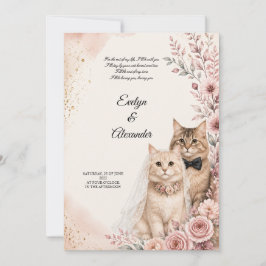 Convites Casamento Romântico de Gatos Rosas Cor-de-Rosa Aqu