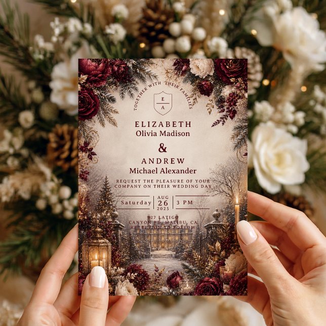 Convites Casamento Romântico de Inverno em Borgonha (Criador carregado)