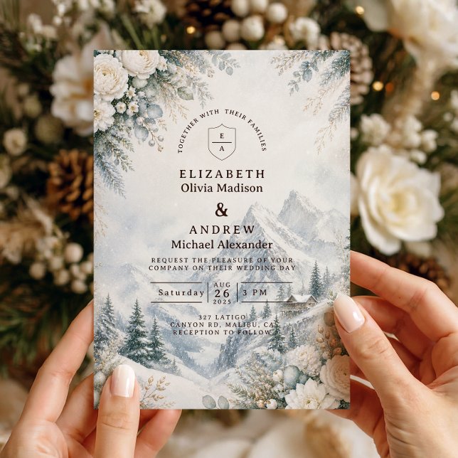 Convites Casamento Romântico de Inverno na Montanha (Criador carregado)