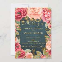 Convites Casamento romântico de jardim de ouro rosa-claro-m