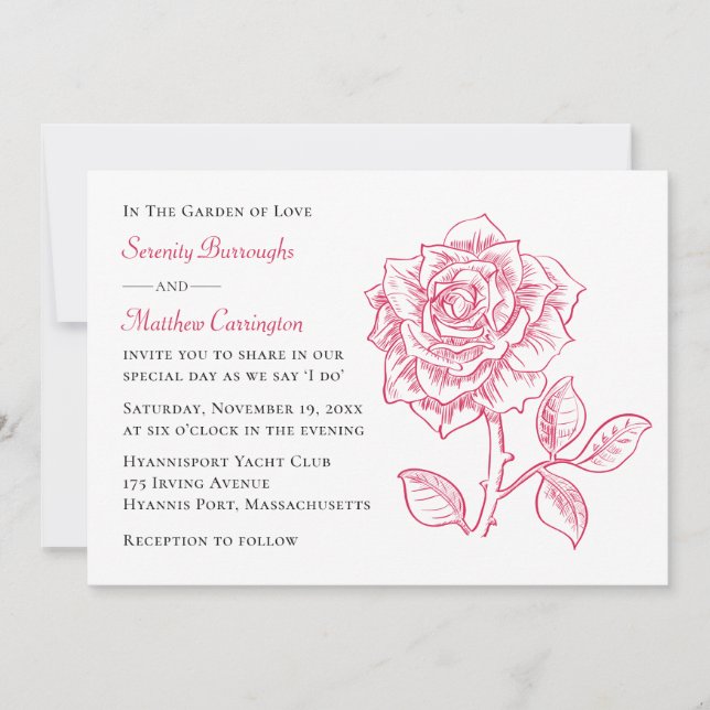 Convites Casamento Romântico de Jardim de Rosas Vermelhas F (Frente)