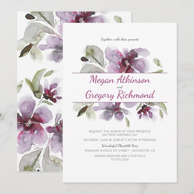 Convites Casamento Romântico de Jardins Aquáticos das Flore (Frente/Verso)