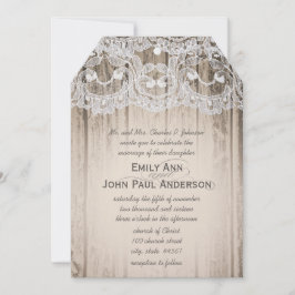 Convites Casamento Romântico de Madeira e Lace Elegante
