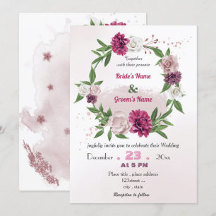 Convites casamento romântico de madre floral rosa