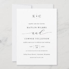 Convites Casamento romântico de Monograma Simples Minimalis