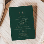 Convites Casamento Romântico de Monograma Verde<br><div class="desc">Este convite de casamento para monograma de caligrafia verde romântica é perfeito para um casamento simples. O clássico moderno design apresenta espirais de rico e turbilhões brancos com belíssima e elegante tipografia de folha de ouro de champanhe com letra falsa. Nota: Este design não apresenta folha de ouro real. É...</div>