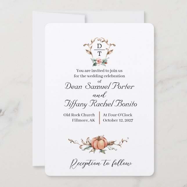 Convites Casamento Romântico de Outono (Frente)